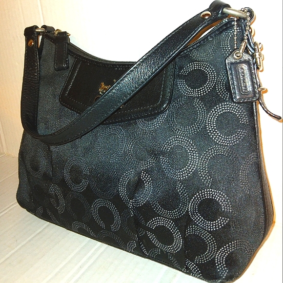 L@@K☆Rare COACH Madison Dotted OP Art Black Top Handle Baguette/Satchel - Picture 3 of 16